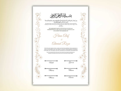 Luxury Nikkah Certificate, Premium A4 Islamic Wedding Contract, Nikkah Nama, Muslim Marriage Certificate, Personalised Names, A4, A3. NN251