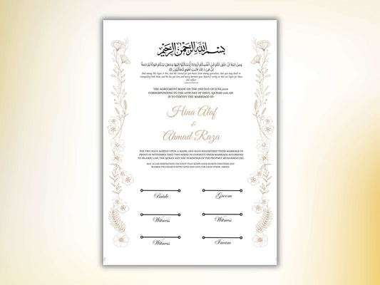 Luxury Nikkah Certificate, Premium A4 Islamic Wedding Contract, Nikkah Nama, Muslim Marriage Certificate, Personalised Names, A4, A3. NN251