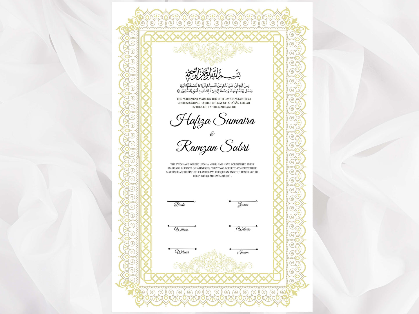 Nikkah Contract Template, Printable Nikkah Contract, Editable Nikkahnama, Muslim Wedding Certificate, Islamic Marriage Contract. NN108