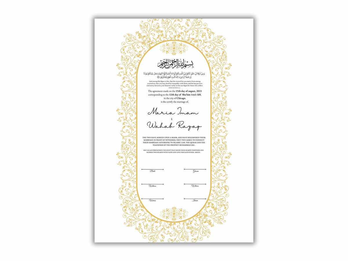 Luxury Nikkah Contract, Digital Printable Personalised Customised Nikkah Certificate, Custom Nikah Nama, Islamic Wedding Contract. NN156