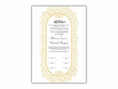 Luxury Nikkah Contract, Digital Printable Personalised Customised Nikkah Certificate, Custom Nikah Nama, Islamic Wedding Contract. NN156