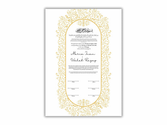 Luxury Nikkah Contract, Digital Printable Personalised Customised Nikkah Certificate, Custom Nikah Nama, Islamic Wedding Contract. NN156