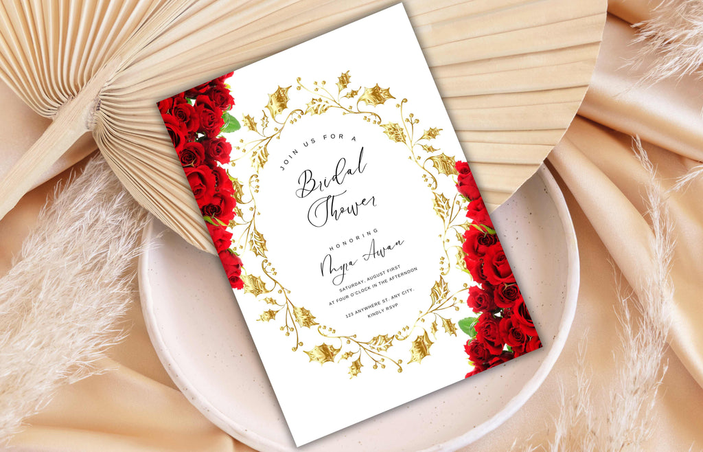 Bridal Shower invitation, Red Rose Bridal Shower Games, Red roses bridal shower invitation, Pink Flower Bridal Shower Editable . WS58