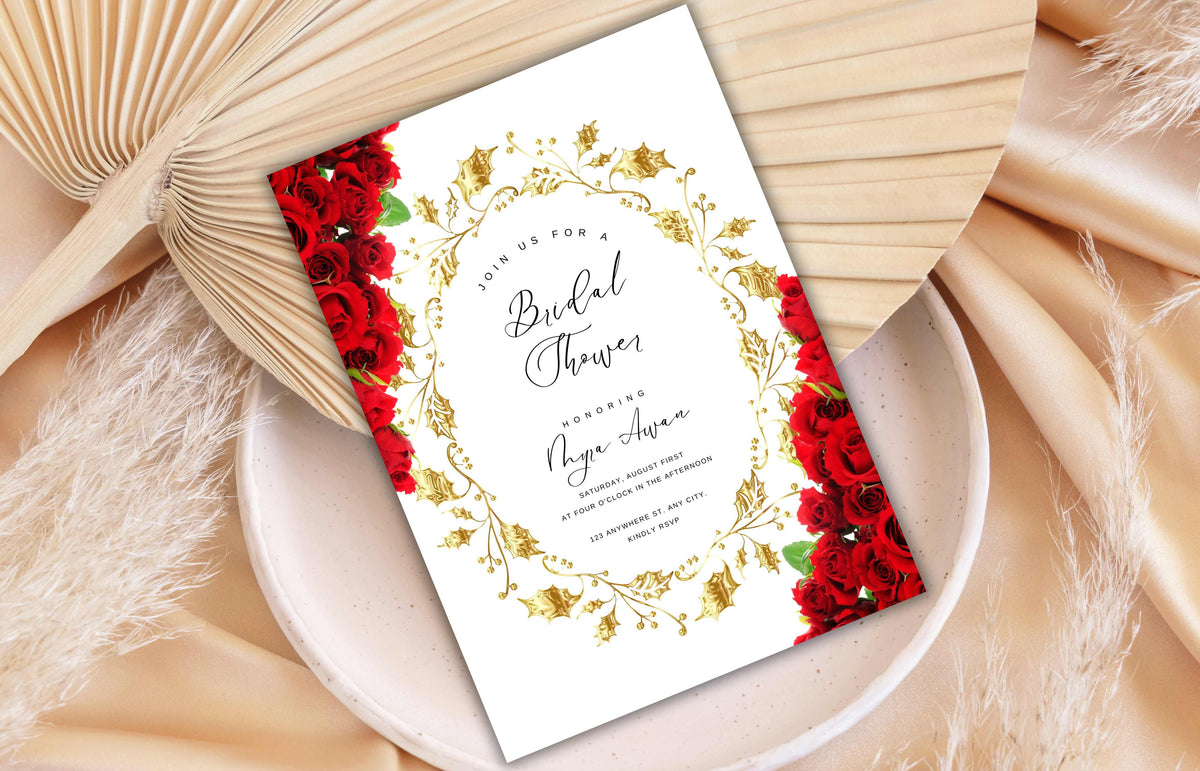 Bridal Shower invitation, Red Rose Bridal Shower Games, Red roses bridal shower invitation, Pink Flower Bridal Shower Editable . WS58