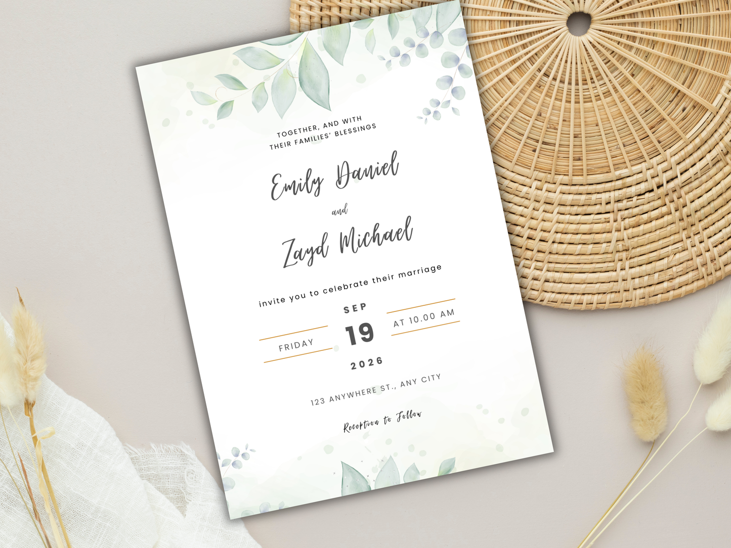 Wedding Invitation Bundle, RSVP, Thank You Card, Table Card, Menu Card, Reception Card, Details Card. WI240
