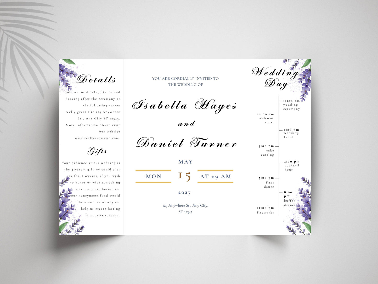 Elegant Wedding Invitation Card | Modern Floral Timeline Invite | Printable Details & Schedule | Personalized Digital Download. WI161