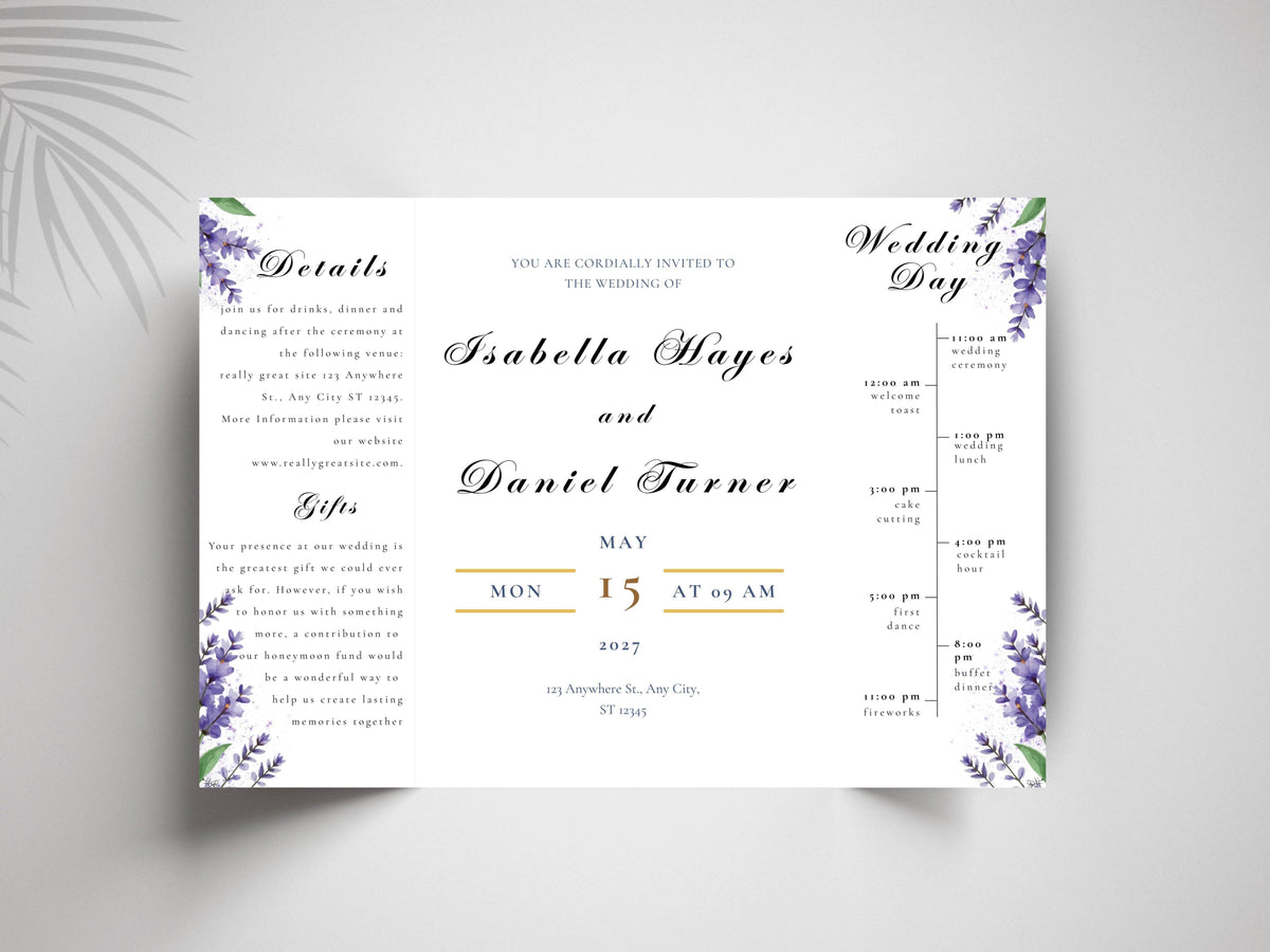 Elegant Wedding Invitation Card | Modern Floral Timeline Invite | Printable Details & Schedule | Personalized Digital Download. WI161