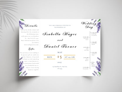 Elegant Wedding Invitation Card | Modern Floral Timeline Invite | Printable Details & Schedule | Personalized Digital Download. WI161