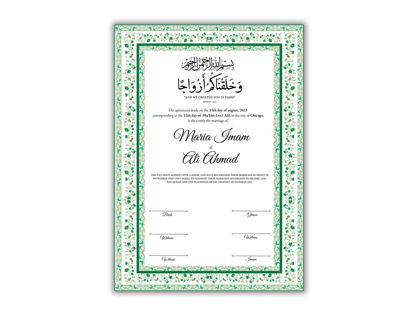 Nikkah Contract Template, A4/A3 Islamic Nikkah Digital Download, Customized Muslim Marriage Certificate, Editable Wedding Agreement. 148