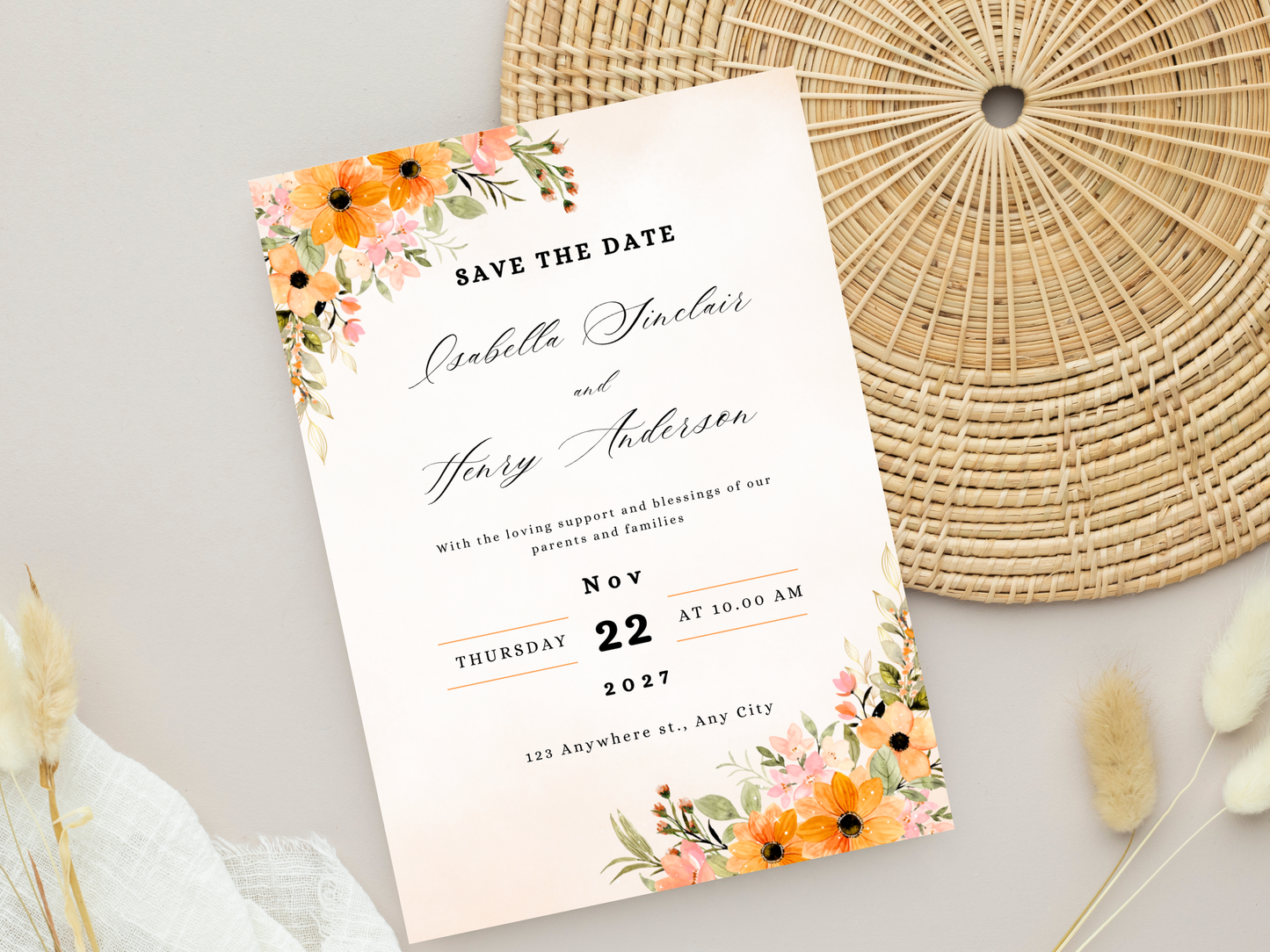 Elegant Wedding Stationery Bundle, Editable Template, Menu, Thank You & Table Cards, [CANVA DESIGNS] WI395