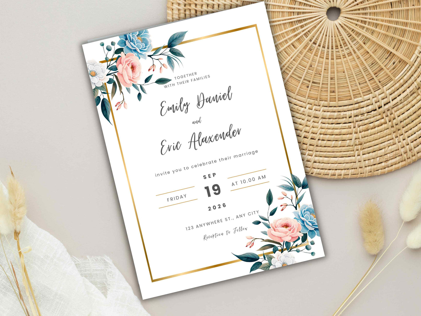 Wedding Invitation Bundle, RSVP, Thank You Card, Table Card, Menu Card, Reception Card, Details Card. WI238