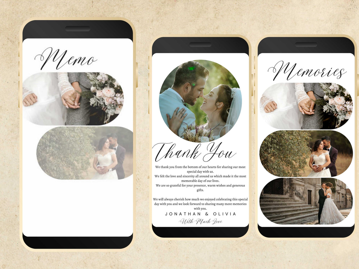 Electronic Wedding Thank You Note, Digital Wedding Thank You Note, Minimalist Electronic Wedding Thank You Card Template. WEI3