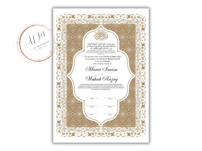 Nikkah Certificate Digital Download Personalized, Luxury Nikkah Contract, Islamic Wedding Contract, Personalized Muslim Wedding Gift. NN188