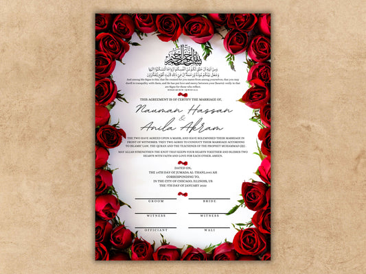 Luxury Nikkah Certificate, Premium A4 Islamic Wedding Contract, Nikkah Nama, Muslim Marriage Certificate, Personalised Names, A4, A3. NN248