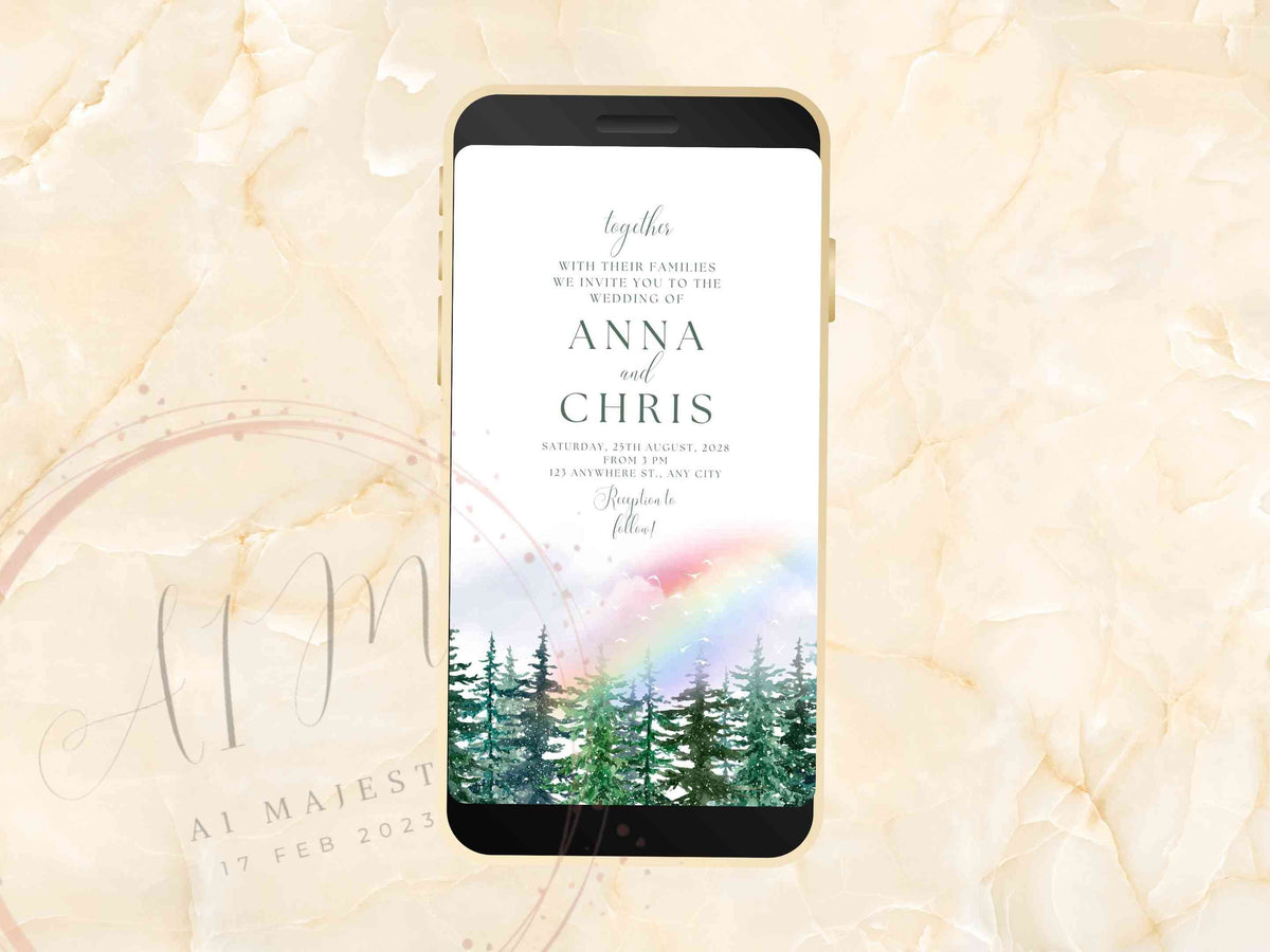 Mountain Wedding Invitation Digital, Wedding Video Invitation, Wedding Electronic Invite, Eco-Friendly E-Invite, Animated Invite. WEI52 - A1 Majestic
