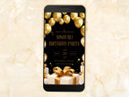 Gold Balloon Birthday Party, Digital Invitation, Text Invitation Black & Gold instant download, Printable, Shareable, Black theme. WEI50