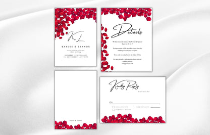 Red Wedding Digital Invitation, Red rose Wedding Invitations Bundle, Invitation Template, Wedding Invitation Card, RSVP, DETAILS Card. WI72