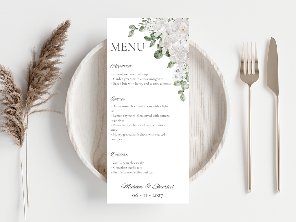 Wedding Menu | Editable Printable Table Place Card. WI205