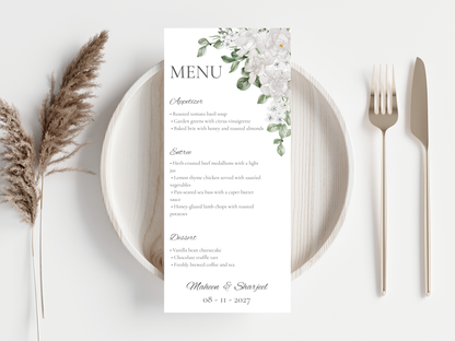 Wedding Menu | Editable Printable Table Place Card. WI205