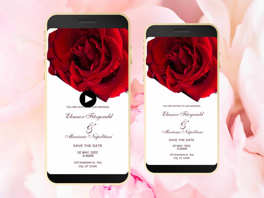 Red Rose Wedding Evite Template, Electronic Wedding Invitation, Red Rose video Wedding Invitation, Text Message, Mobile Phone Invite. WEI30