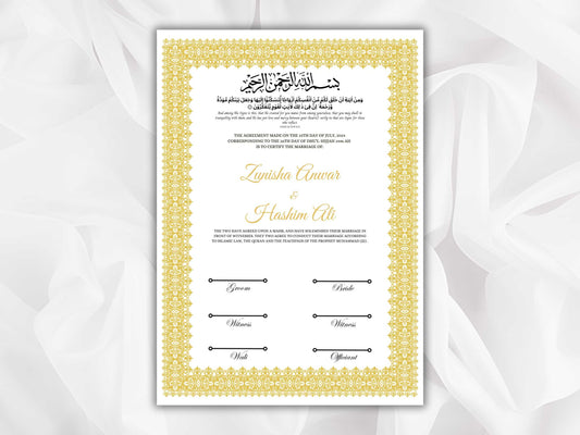 Nikkah Certificate Template, Traditional Islamic Wedding Agreement, Marriage Contract Wedding, Marriage Certificate Template, A4, A3. NN264