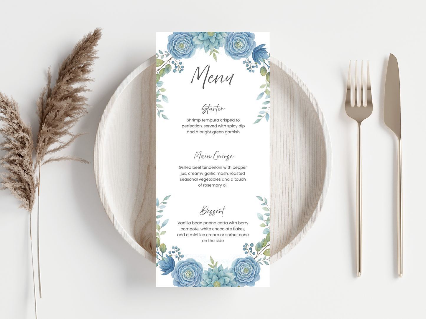 Floral Wedding Menu & Thank You Template | Editable Canva Place Card. WI206