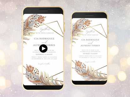 Boho Electronic Wedding Template, Phone Wedding Invitation Electronic, Text Message Invitation, Digital Wedding Invitation, WEI7