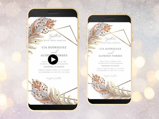 Boho Electronic Wedding Template, Phone Wedding Invitation Electronic, Text Message Invitation, Digital Wedding Invitation, WEI7