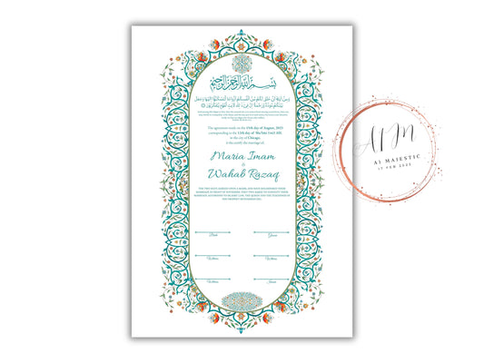 Luxury Nikkah Contract, Digital Printable Personalised Customised Nikkah Certificate, Custom Nikah Nama, Islamic Wedding Contract. NN186