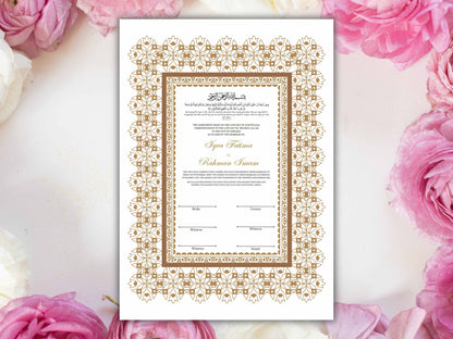 Luxury Nikkah Certificate in Pdf Format, Digital Download Nikkah Contract, Traditional Islamic Wedding Agreement. NT216