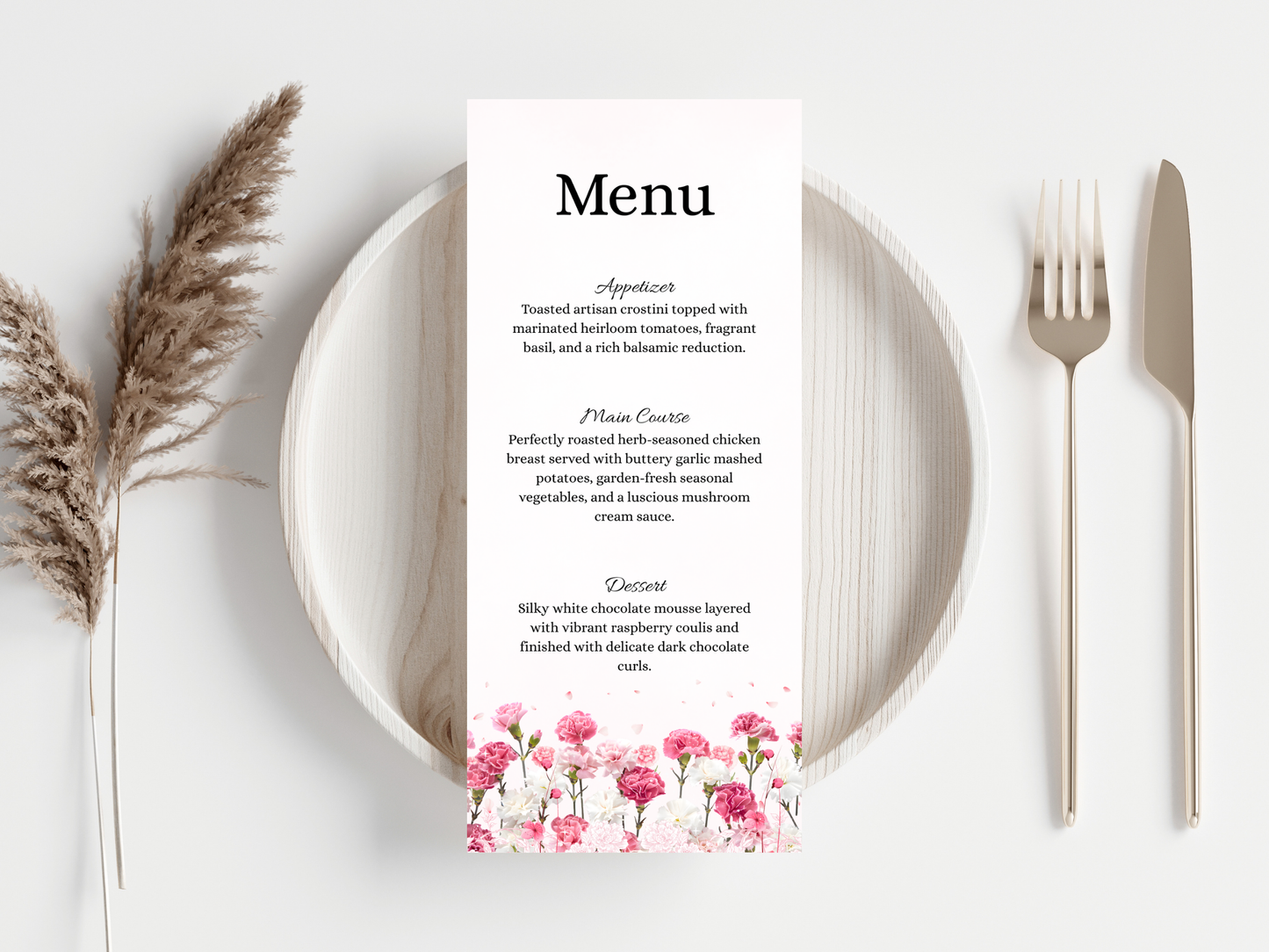 Wedding Reception Menu, thank you, table card, Instant Download MTC424