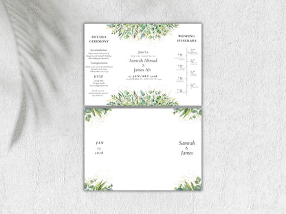 Greenery Gatefold Wedding Invitation | Printable Floral Invite | Gatefold Invite | Editable Template | Modern Wedding Itinerary | WIB128