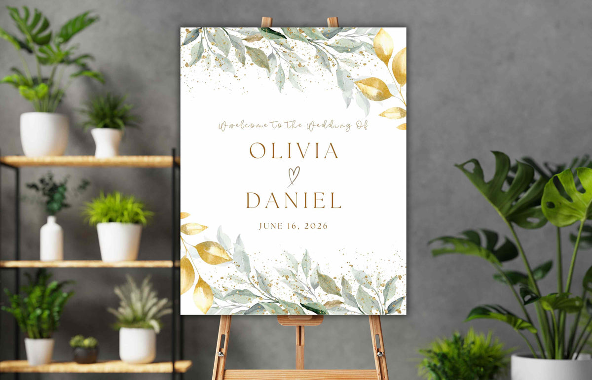 Greenery Wedding Sign, Wedding Welcome Sign, Leaves Wedding Welcome Sign, Greenery Wedding Welcome Sign, Digital Download. S40