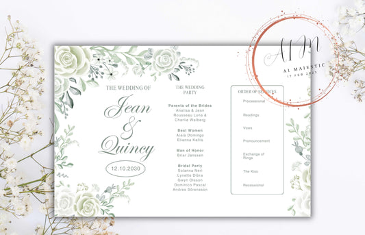 Wedding Program Card Template, Wedding Details Card, Wedding Card, Instant Download, Editable Text, Floral Wedding Program Template. WT85