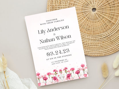 Elegant Carnation Reception Bundle, RSVP, Details, Thankyou, Menu, Digital Download MTC425