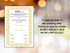Nikkah Certificate Digital Download Personalised, A4, A3, Template, Editable, Gold Nikkah Nama, Nikkah Contract, Muslim Contract. NN292
