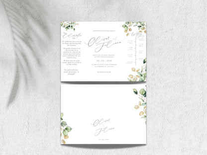 Gatefold Wedding Invitation Template | Green Folded Invite | Printable Ceremony Card | Modern Wedding Schedule Design. WIB127