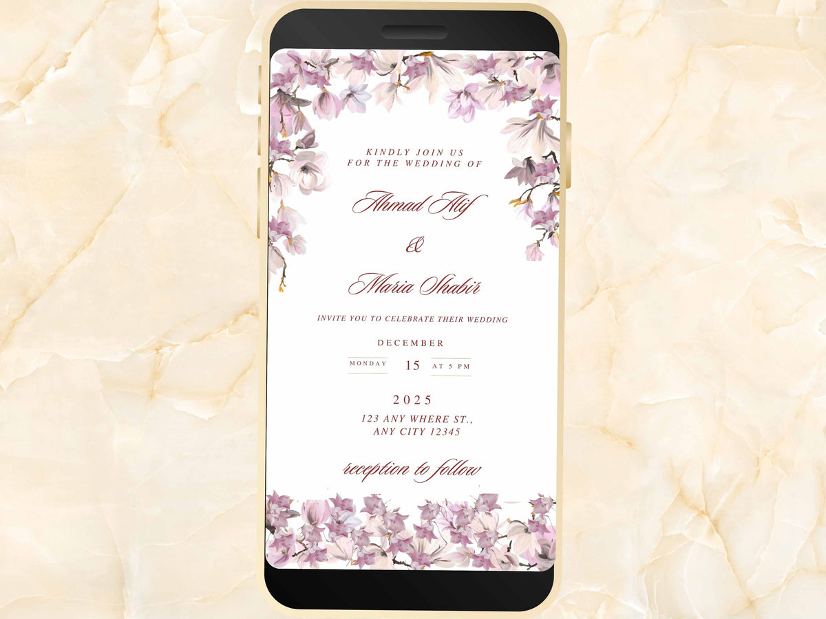 Lavender Lilac Wedding Video Invitation, Elegant Purple Flowers Evite, Editable Wedding Invite, Electronic Wedding Invitation. WEIB29