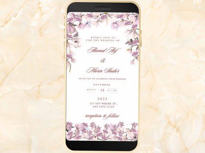 Lavender Lilac Wedding Video Invitation, Elegant Purple Flowers Evite, Editable Wedding Invite, Electronic Wedding Invitation. WEIB29