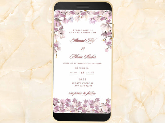Lavender Lilac Wedding Video Invitation, Elegant Purple Flowers Evite, Editable Wedding Invite, Electronic Wedding Invitation. WEIB29