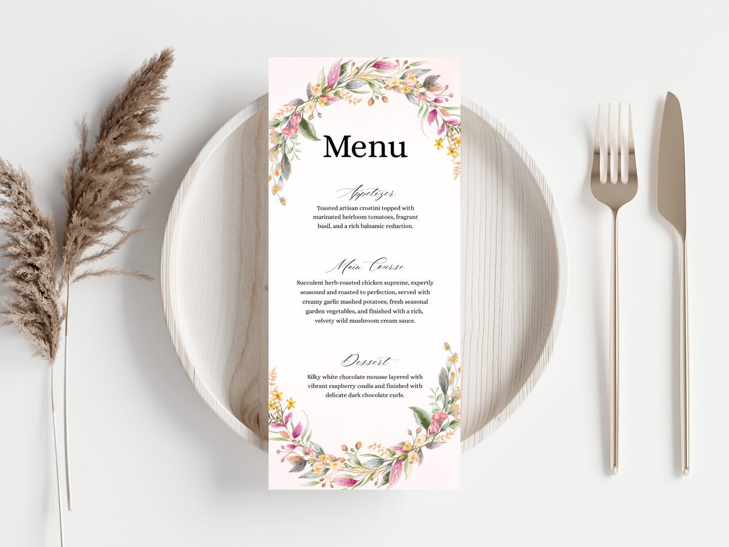 Floral Wedding Menu Card, Table, Thank you, Editable Canva Template, Instant Download MTC404