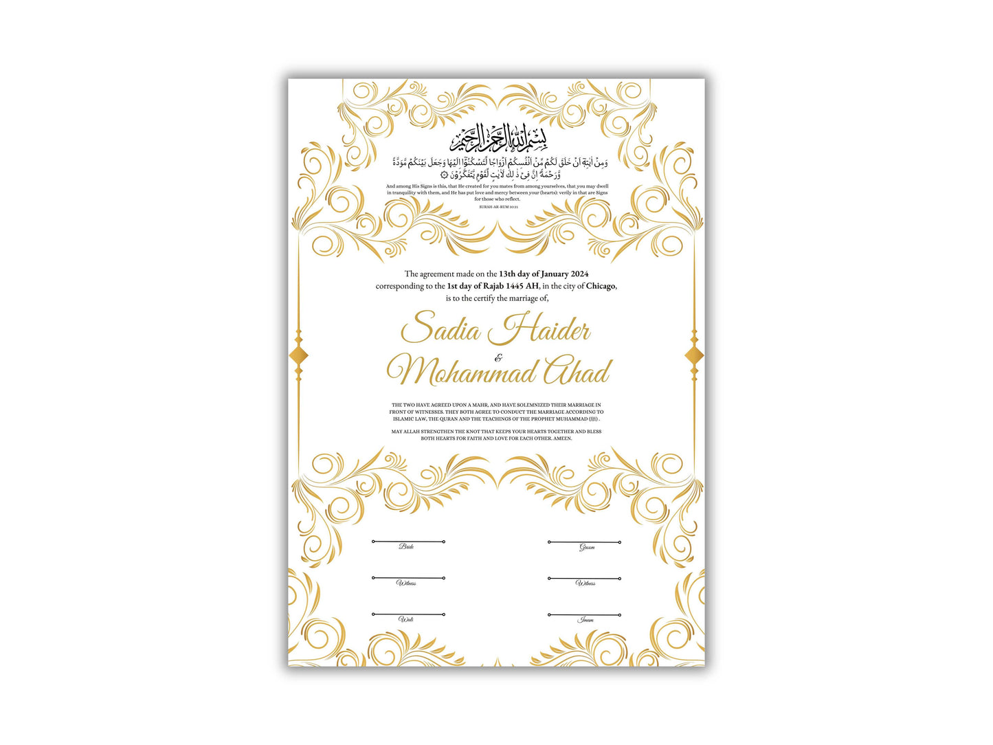 Luxury Nikkah Certificate in Pdf, Nikkah Contract Template, Traditional Islamic Wedding Agreement, Digital Download. NN197