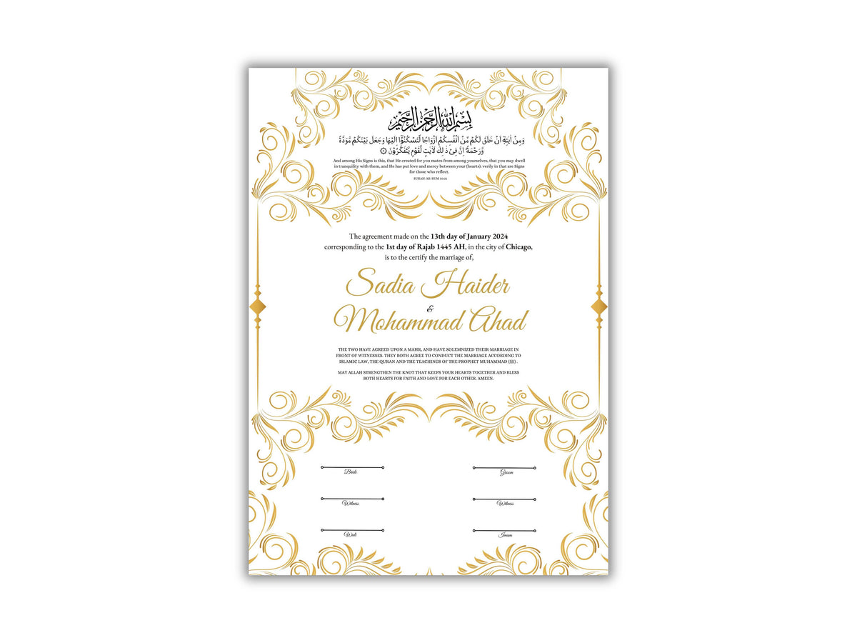 Luxury Nikkah Certificate in Pdf, Nikkah Contract Template, Traditional Islamic Wedding Agreement, Digital Download. NN197