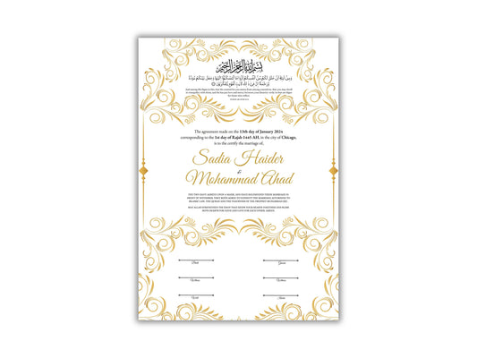 Luxury Nikkah Certificate in Pdf, Nikkah Contract Template, Traditional Islamic Wedding Agreement, Digital Download. NN197