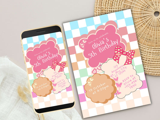 Pink Birthday Invitation Template, Birthday Evite, Groovy Retro Birthday Invite, Birthday Electronic Invite, Editable, Party Template,WEIB85