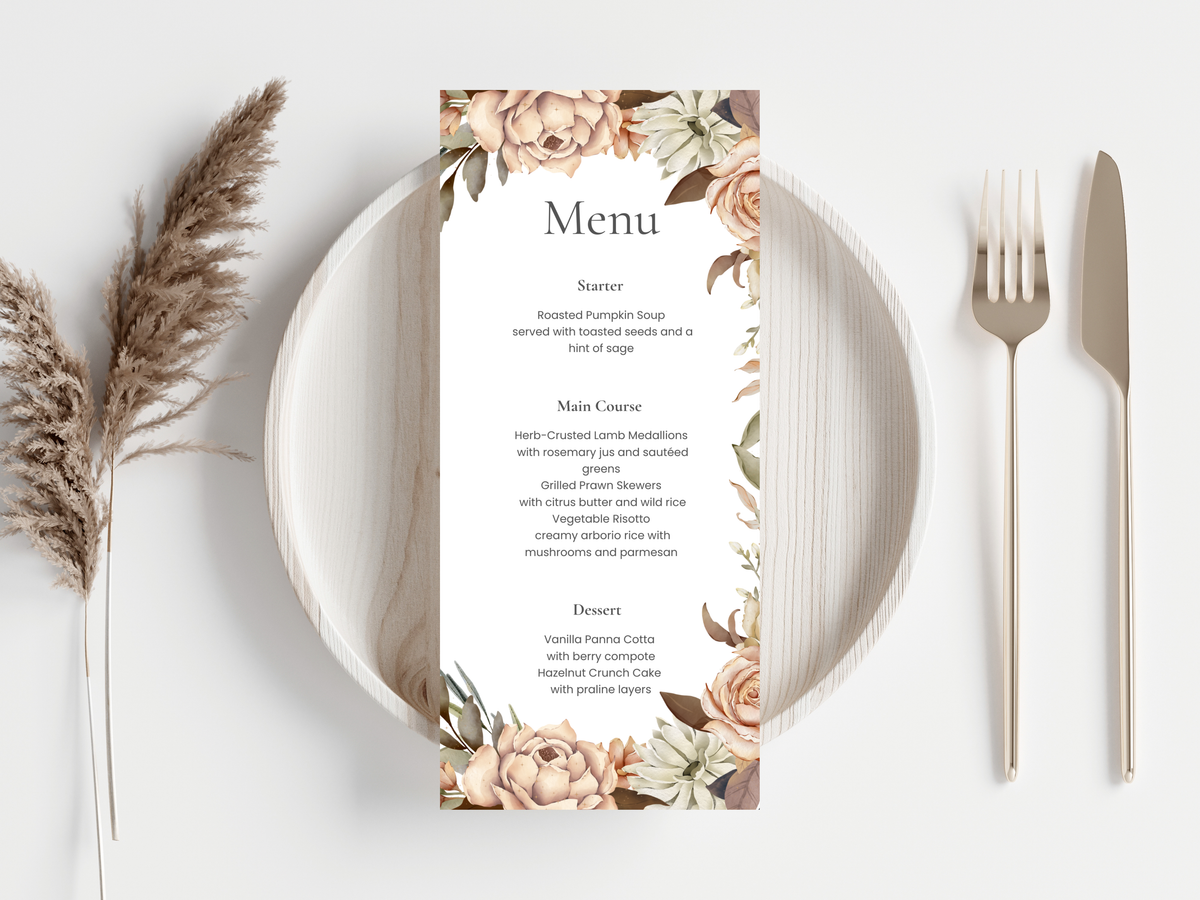 Wedding Menu & Thank You Template | Editable Canva Place Card. WI218
