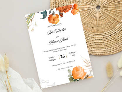 Wedding Invitation Bundle, RSVP, Thank You Card, Table Card, Menu Card, Reception Card, Details Card. WI250