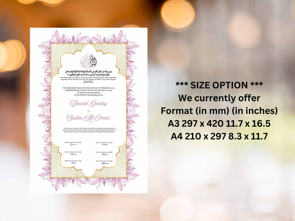 Nikah Certificate | Elegant Digital Islamic Marriage Contract for a Modern Muslim Wedding | Certificate Muslim | NikahNama. NN295