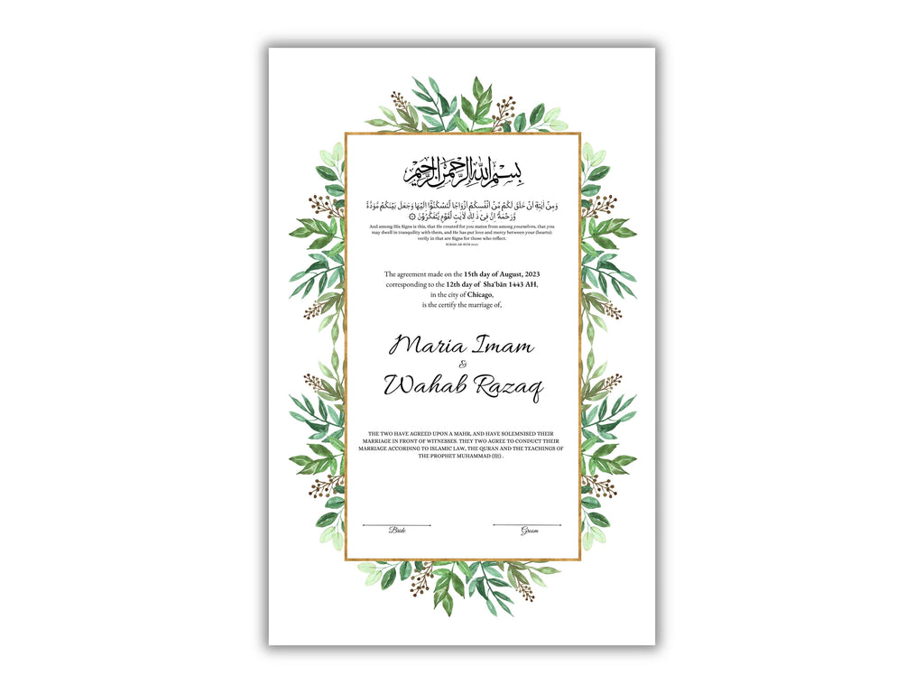 Nikkah Contract Template,Printable Nikkah Contract,Editable Nikkahnama,Muslim Wedding Certificate,Digital Download. NN185