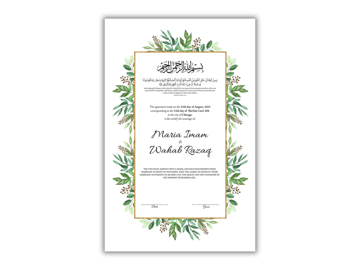 Nikkah Contract Template,Printable Nikkah Contract,Editable Nikkahnama,Muslim Wedding Certificate,Digital Download. NN185
